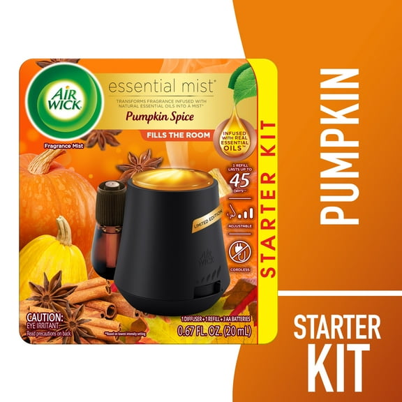 Air Wick Essential Mist Fall Scented Oil Air Freshener Diffuser Starter Kit, Pumpkin Spice, 2 Piece