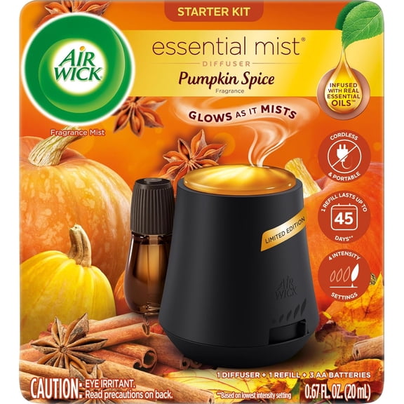 Air Wick Essential Mist Starter Kit (Diffuser + Refill), Pumpkin Spice, Fall scent, Fall spray, Essential Oils Diffuser, Air Freshener