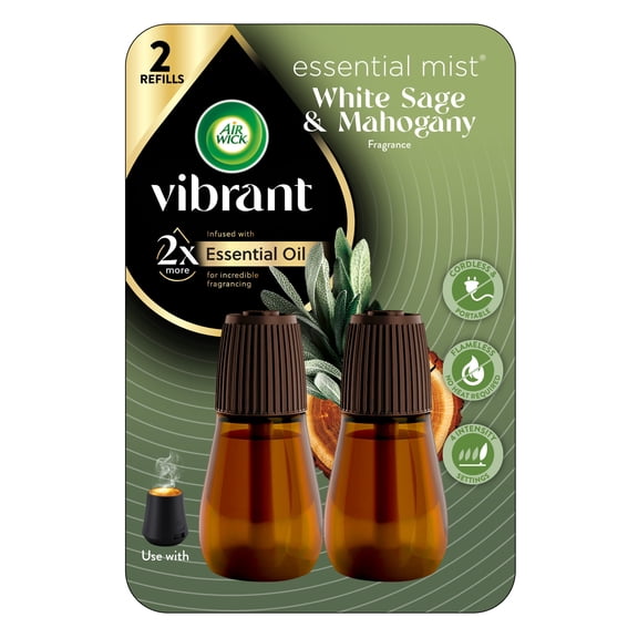 Air Wick Essential Mist Vibrant Oil Diffuser Refills, Air Freshener, White Sage & Mahogany, 2 Count