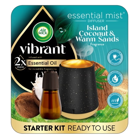 Air Wick Essential Mist Vibrant Scented Oil Air Freshener Diffuser Starter Kit, Island Coconut and Warm Sands, 2 Piece
