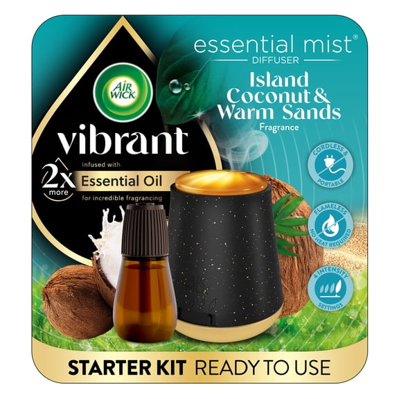 Air Wick Essential Mist Vibrant Scented Oil Air Freshener Diffuser Starter Kit, Island Coconut and Warm Sands, 2 Piece