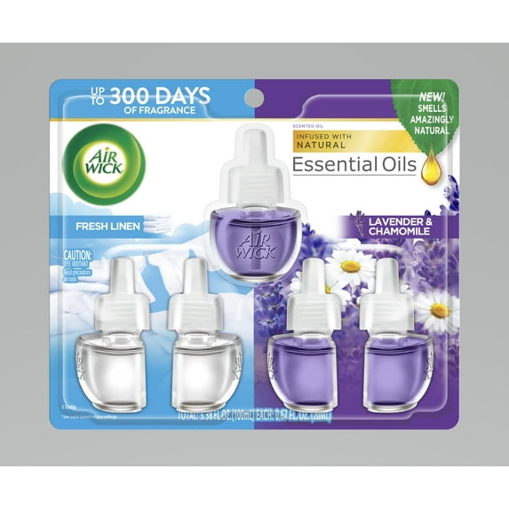 Air Wick Plug-In Scented Oil Air Freshener Warmer Refills, Fresh Linen and Lavender, 5 Count