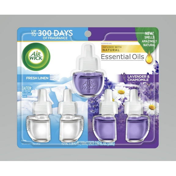 Air Wick Plug-In Scented Oil Air Freshener Warmer Refills, Fresh Linen and Lavender, 5 Count
