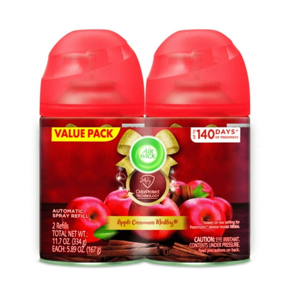 Air Wick Freshmatic Refill Apple/Cinnamon 2-pack - Spray - 6.17 oz - Apple Cinnamon Medley - 60 Day - 2 / Pack - Odor Neutralizer, Long Lasting | Bundle of 5
