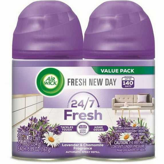 Air Wick Lavender Refill Pack - Aerosol - 5.90 oz - Lavender, Chamomile - 60 Day - 6 / Carton - Odor Neutralizer, Long Lasting | Bundle of 2 Cartons