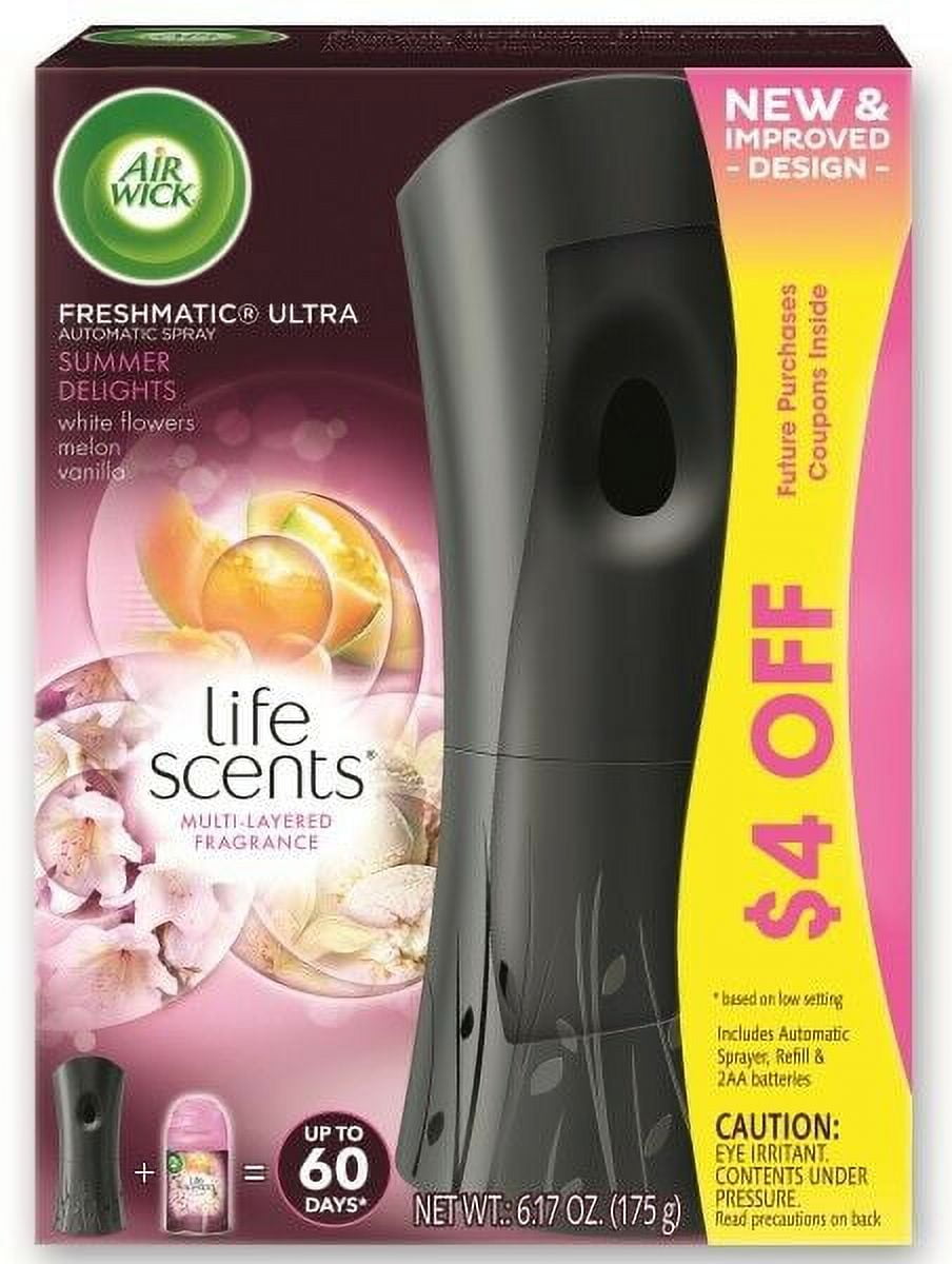 Air Wick Life Scents Automatic Air Freshener Spray Starter Kit, Summer Delights with White
