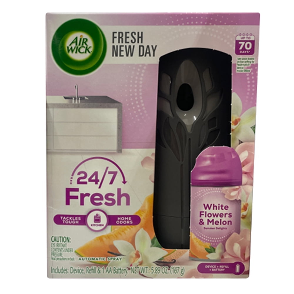 Air Wick Life Scents Automatic Air Freshener Spray Starter Kit, Summer Delights with White Flowers, Melon & Van (Pack of 2)