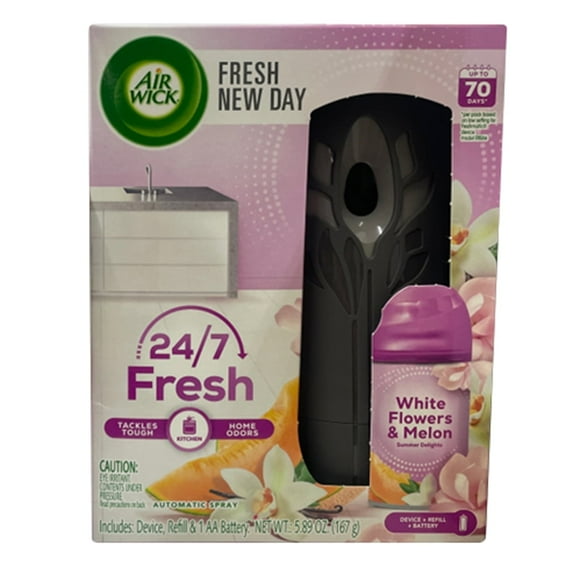 Air Wick Life Scents Automatic Air Freshener Spray Starter Kit, Summer Delights with White Flowers, Melon & Van (Pack of 6)