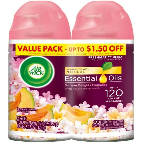 Air Wick Life Scents Automatic Air Freshener Spray, Summer Delights with White Flowers, Melon & Vanilla Scent, (Pack of 6)