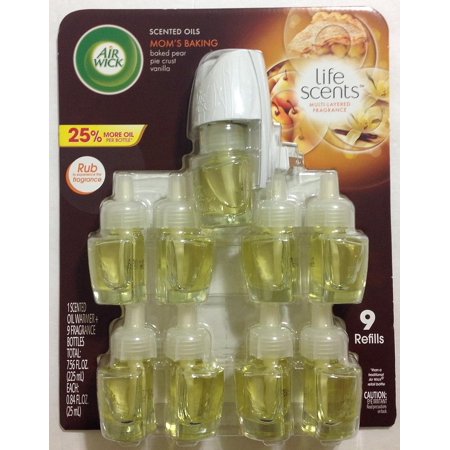 Air Wick Life Scents, Scented Oils & 1 warmer Mom's Baking, 0.84oz (Pack of 9) (Scents May Vary)