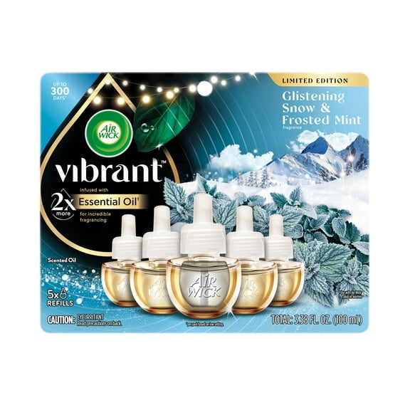 Air Wick Plug In Advanced Scented Oil,Glistening Snow + Frosted Mint,Air Fresheners for Home Long Lasting, Room Freshener, Air Freshener Plug In, House Essentials for Small Spaces + Large Spaces,5 ct