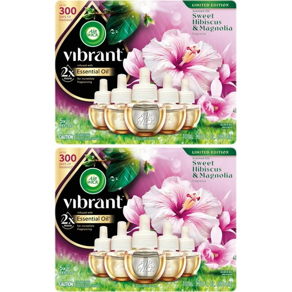 Air Wick Plug-In Oil Warmer Refills Sweet Hibiscus & Magnolia Scent Air Freshener- 10 Oil Refills