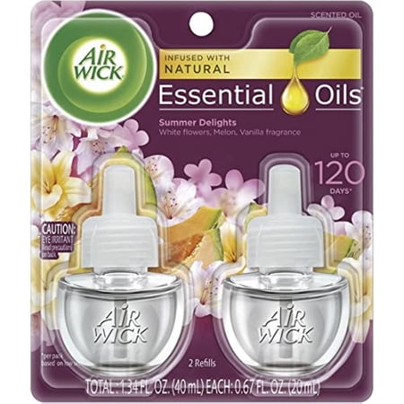 Air Wick Plug In Scented Oil 2 Refills, Summer Delights, (2X0.67Oz), Essential Oils, Air Freshener