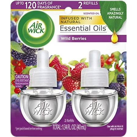 Air Wick Plug In Scented Oil 2 Refills, Wild Berries, Fall Scent, Fall Spray, (2X0.67Oz), Essential Oils, Air Freshener, Packaging May Vary