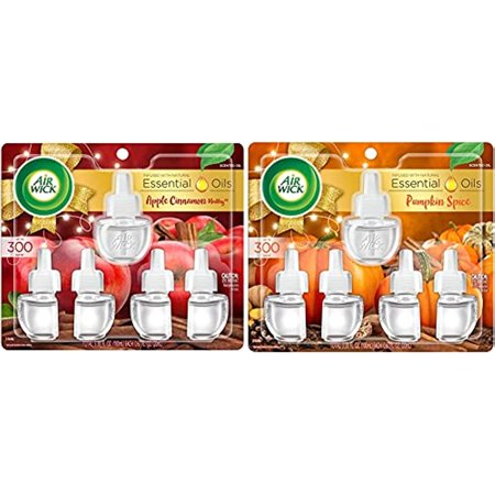 Air Wick, Plug In Scented Oil 5 Refills, Apple Cinnamon Medley, 3.38 Oz And Plug In Scented Oil 5 Refills, Pumpkin Spice, Fall Scent, Fall Spray, (5X0.67Oz)
