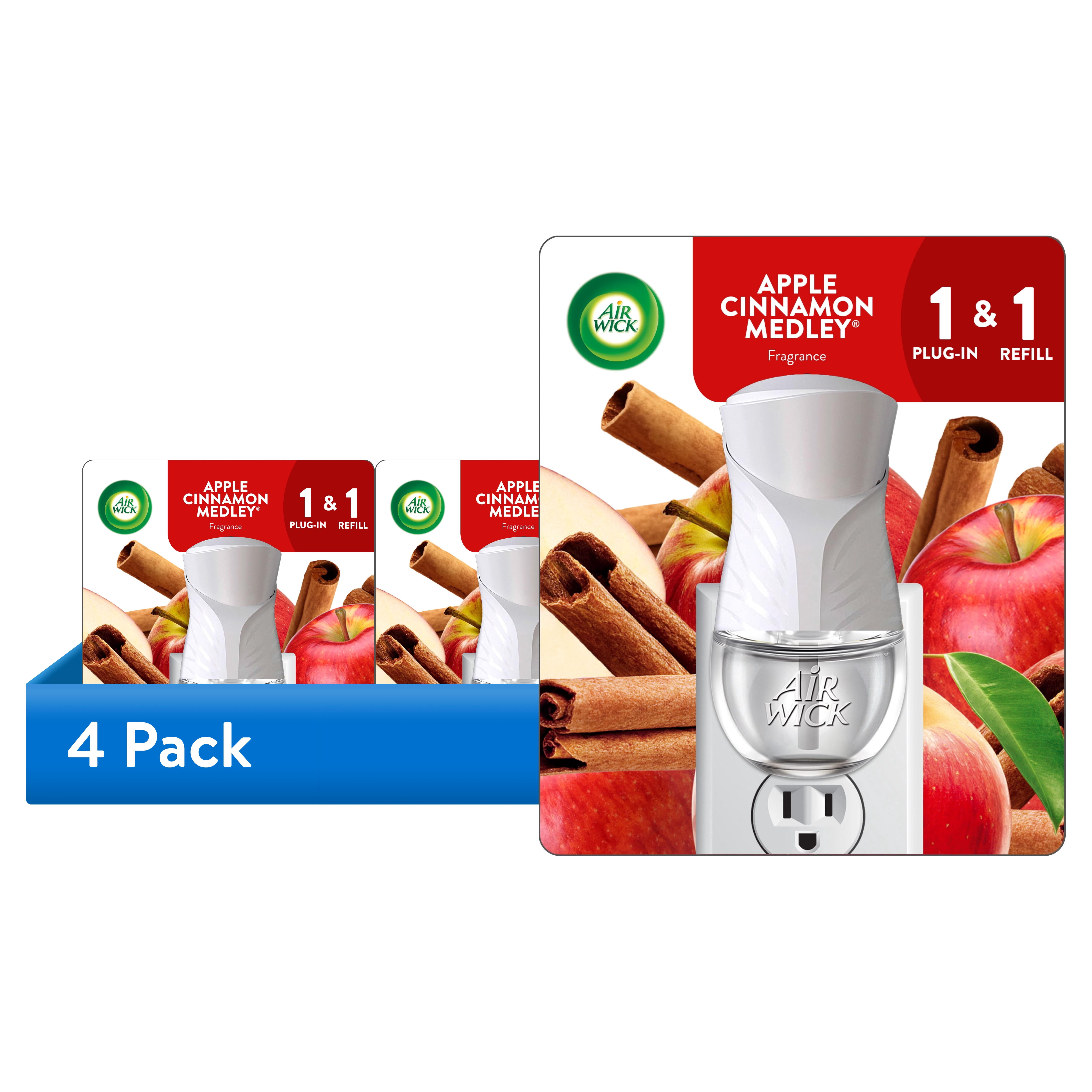 4 pack) Air Wick Plug-In Scented Oil Warmer Air Freshener Starter Kit, Apple Cinnamon Medley, 2 Piece
