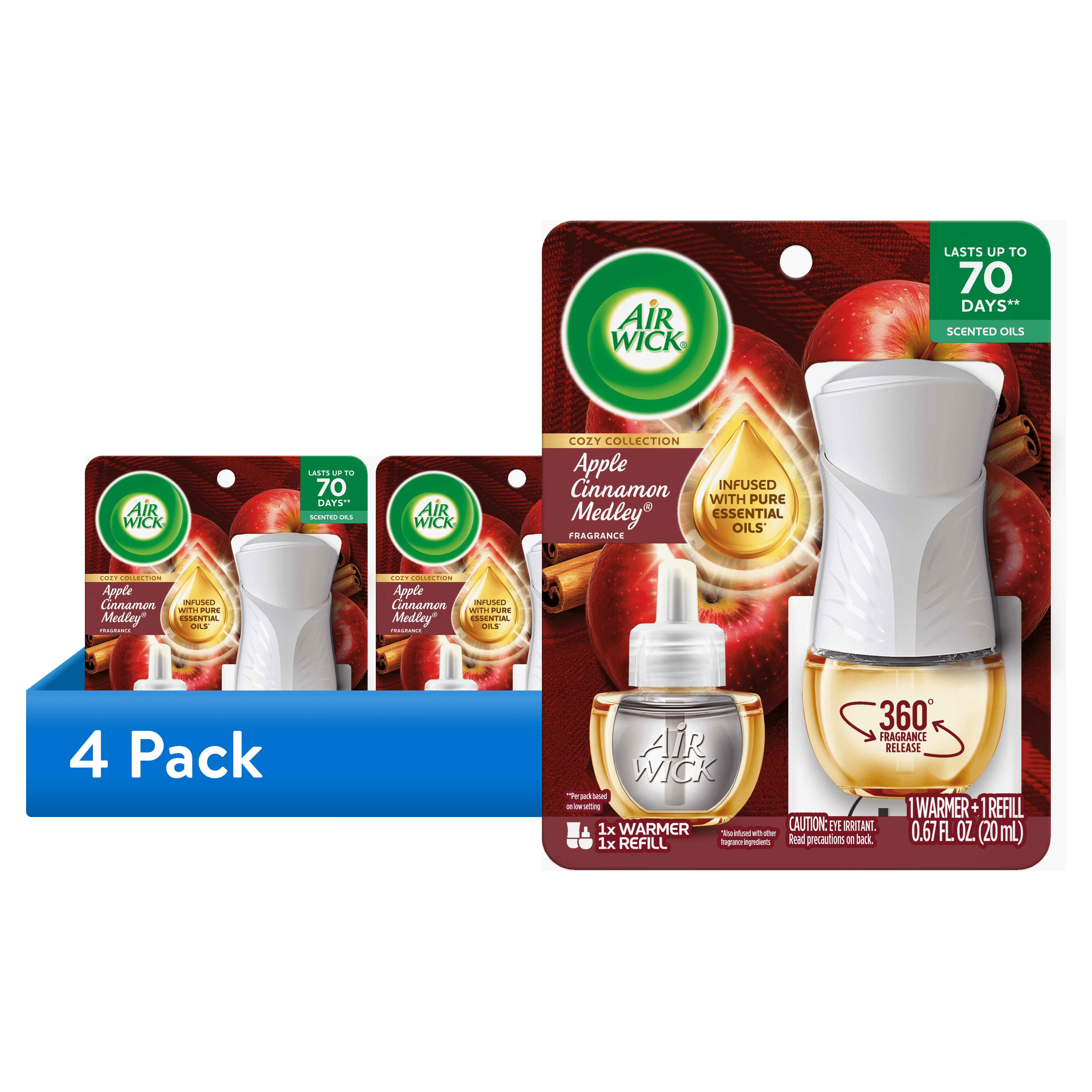 (4 pack) Air Wick Plug-In Scented Oil Warmer Air Freshener Starter Kit, Apple Cinnamon Medley, 2 Piece