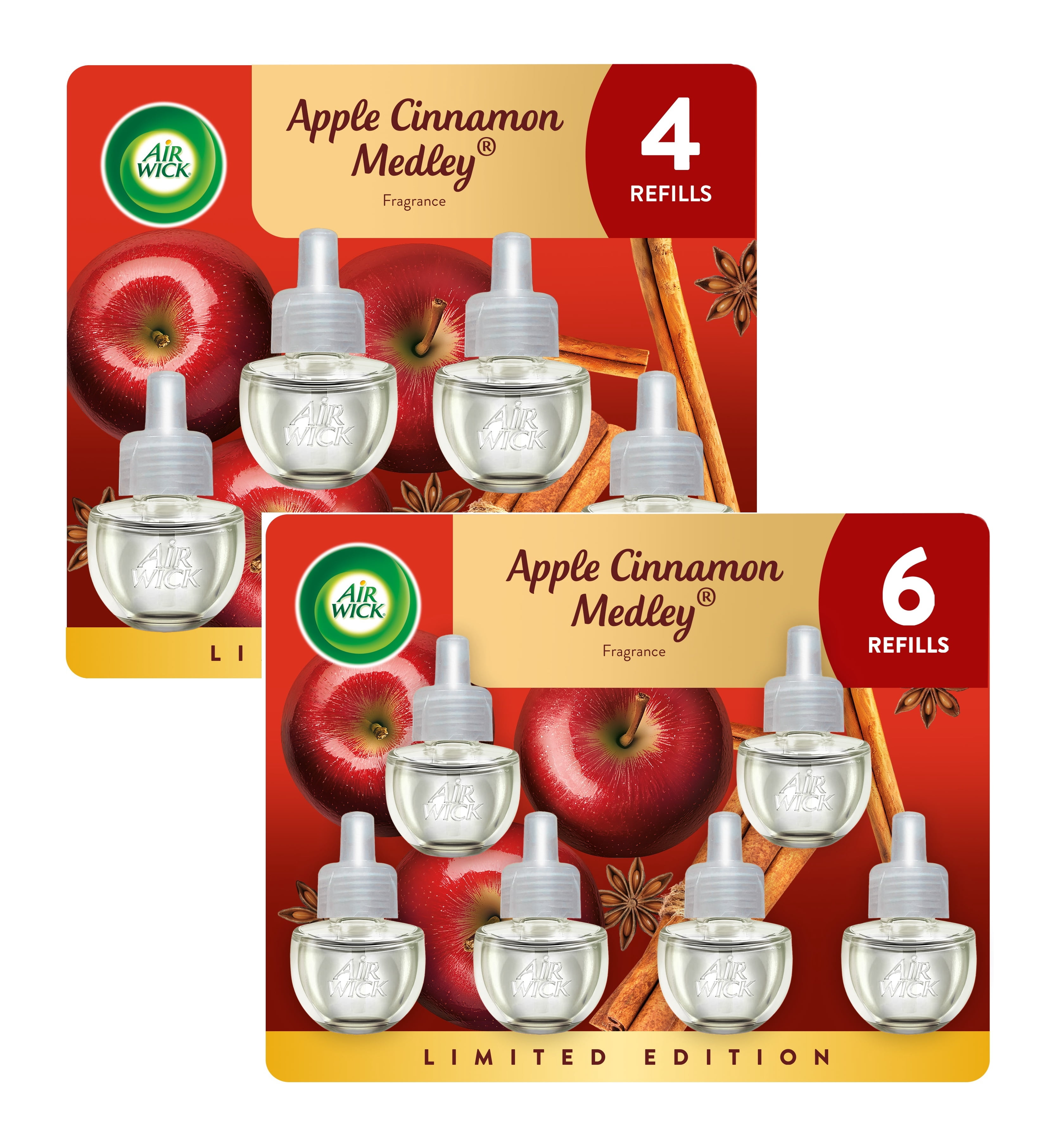 Air Wick Plug-In Scented Oil Air Freshener Warmer Refills, Apple Cinnamon Medley, 10 Count (4+6)
