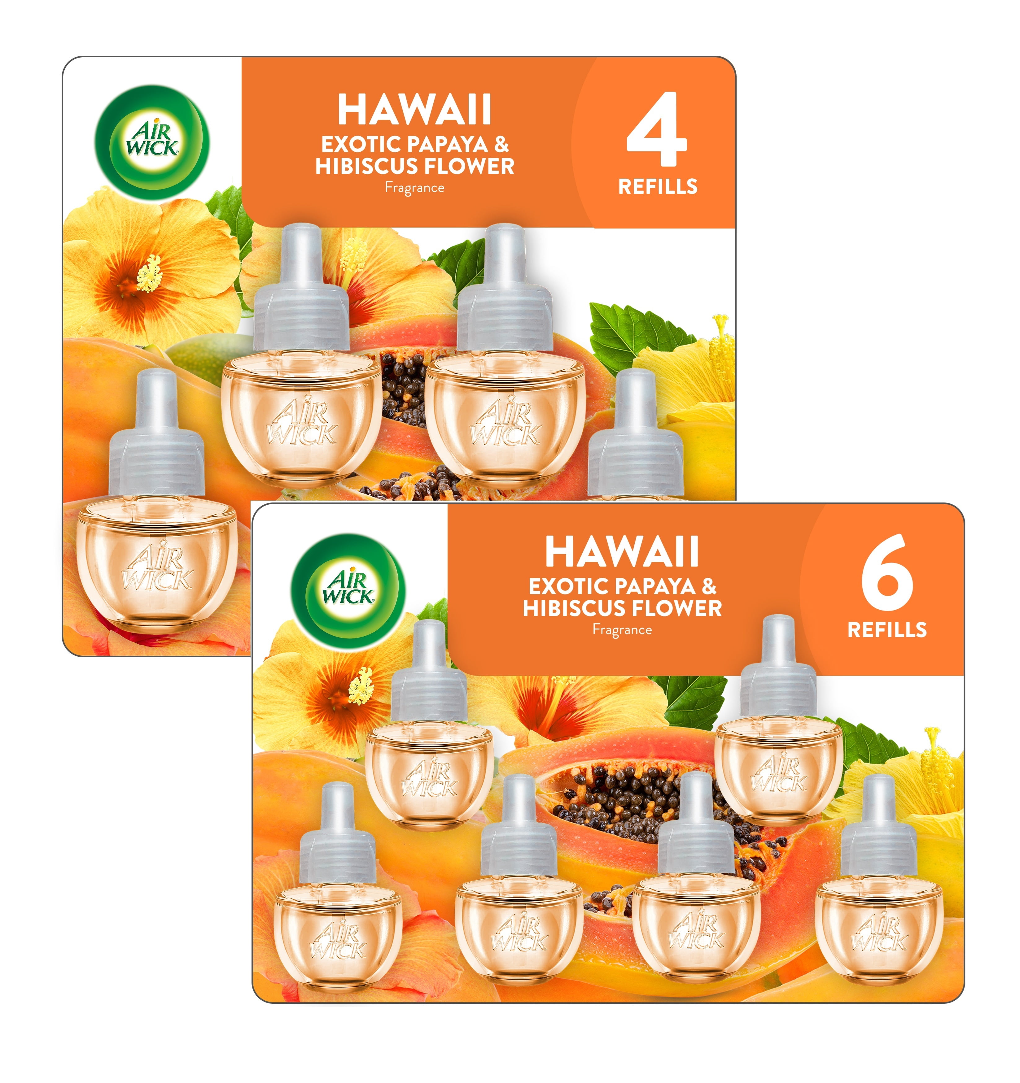 Air Wick Plug-In Scented Oil Air Freshener Warmer Refills, Hawaii Exotic Papaya and Hibiscus Flower, 10 Count (4+6)