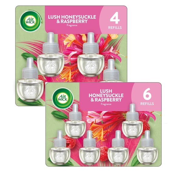 Air Wick Plug-In Scented Oil Air Freshener Warmer Refills, Honeysuckle Raspberry, 10 Count (4+6)