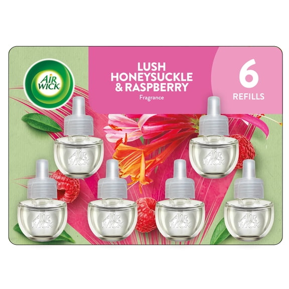 Air Wick Plug-In Scented Oil Air Freshener Warmer Refills, Lush Honeysuckle and Raspberry, 6 Count
