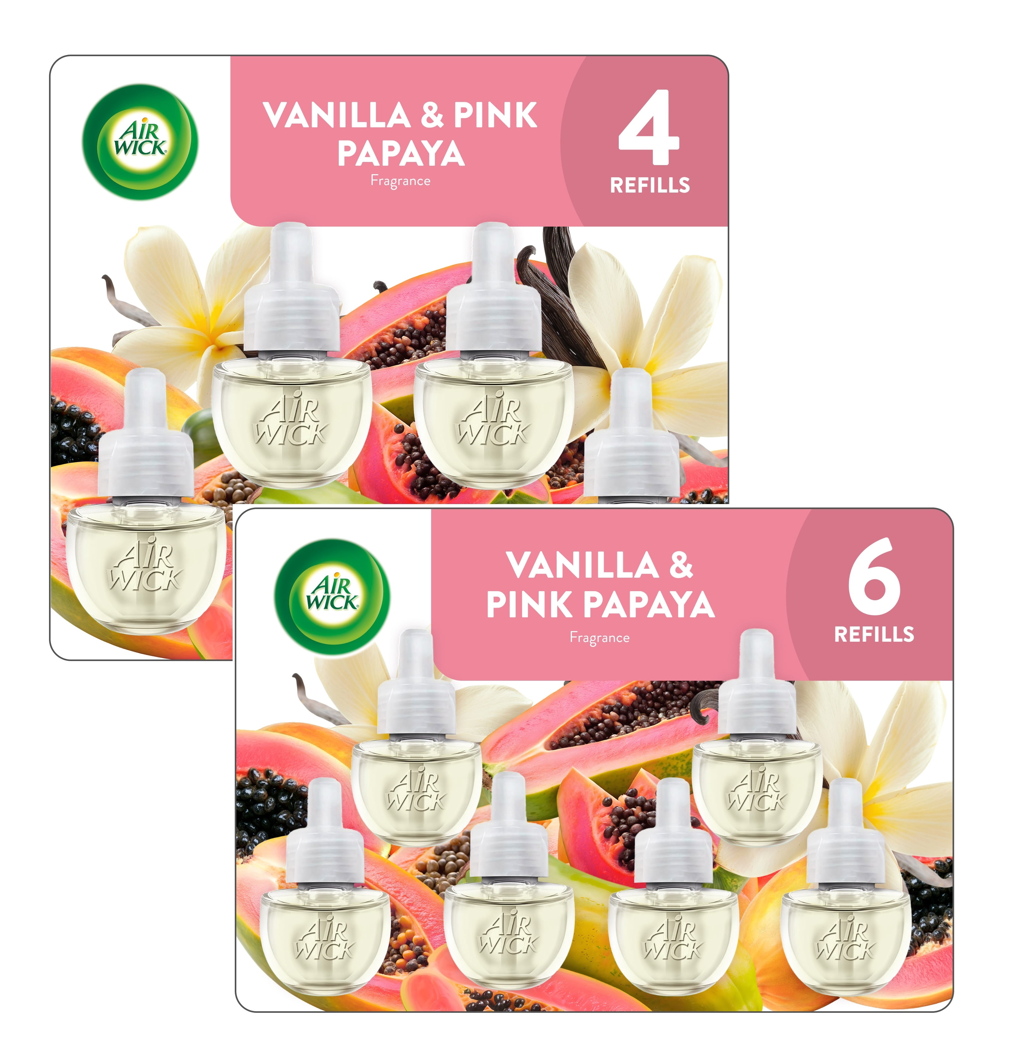 Air Wick Plug-In Scented Oil Air Freshener Warmer Refills, Vanilla and Pink Papaya, 10 Count (4+6)