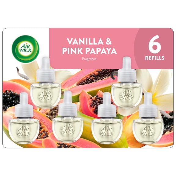 Air Wick Plug-in Scented Oil Air Freshener Warmer Refills, Vanilla and Pink Papaya, 6 Count