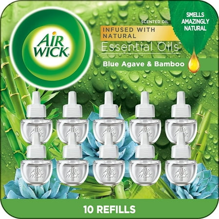 Air Wick Plug In Scented Oil Refill, 10Ct, Blue Agave & Bamboo, Essential Oils, Air Freshener