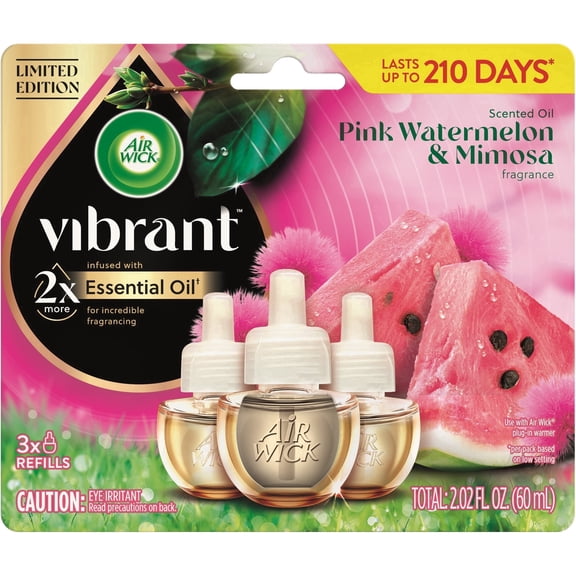 Air Wick Plug-In Scented Oil Refills, Pink Watermelon and Mimosa, 3 Count
