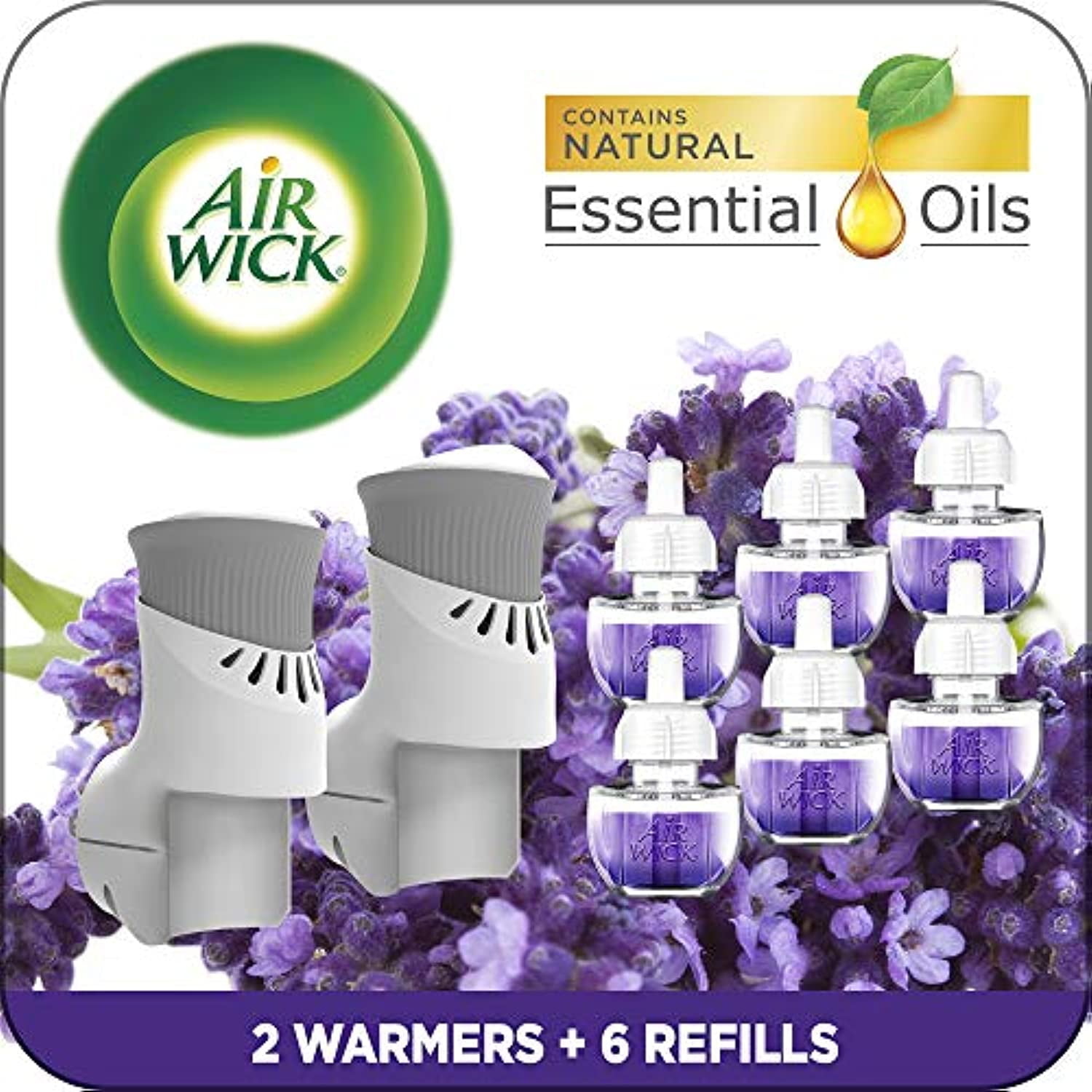 Air Wick Plug In Scented Oil Starter Kit, 2 Warmers + 6 Refills