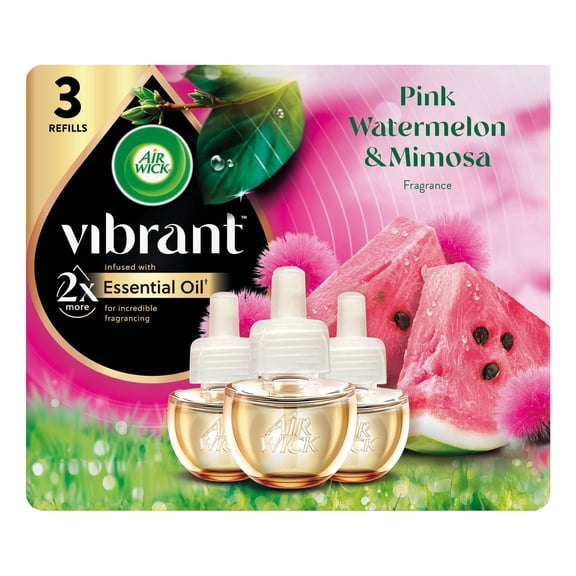 Air Wick Plug-In Vibrant Scented Oil Air Freshener Warmer Refills, Pink Watermelon and Mimosa, 3 Count