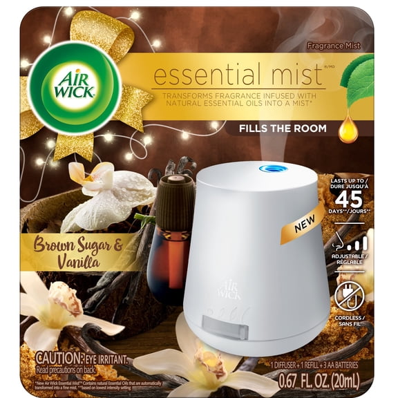 Air Wick Plug in Essential Mist Starter Kit, Brown Sugar and Vanilla, Essential Oils Fall Scent, Fall dcor