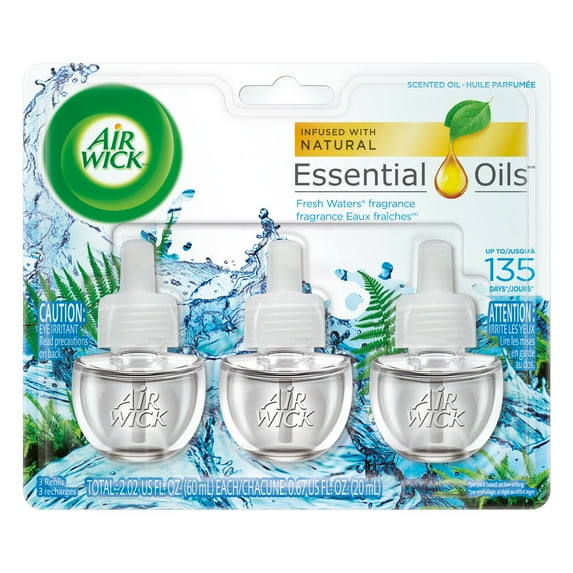 Air Wick, Plug in Essential Oils Refill, 3 Count, Fresh Waters, 0.67 Fl Oz Each, Natural Air Freshener
