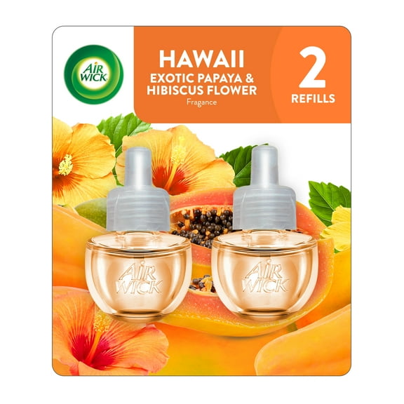 Air Wick Plug-In Scented Oil Air Freshener Warmer Refills, Hawaii Exotic Papaya and Hibiscus Flower, 2 Count