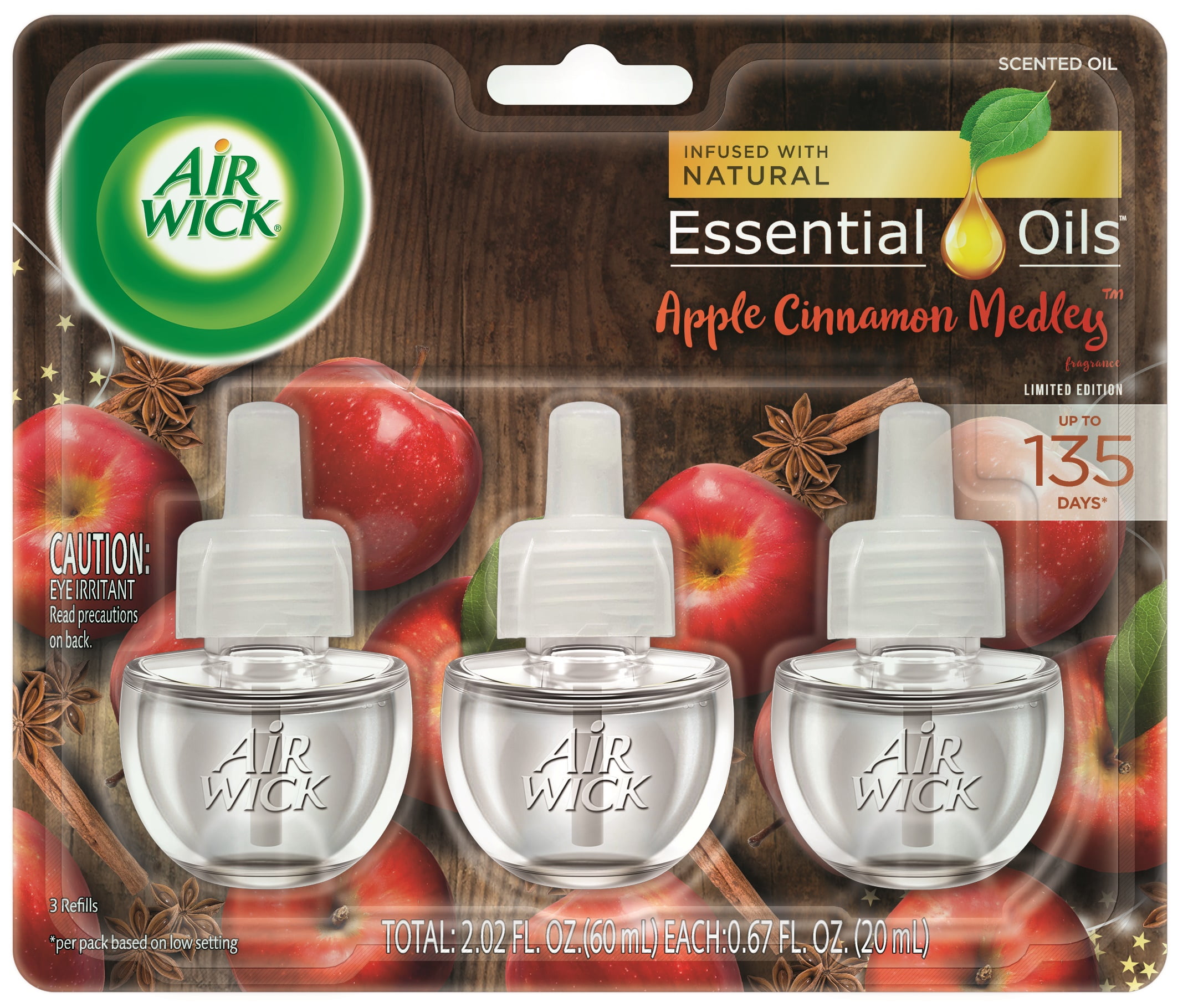 Air Wick Scented Oil Refills, Apple Cinnamon Medley, Limited Edition 3 Ea, Solid & Plug-In Air Fresheners
