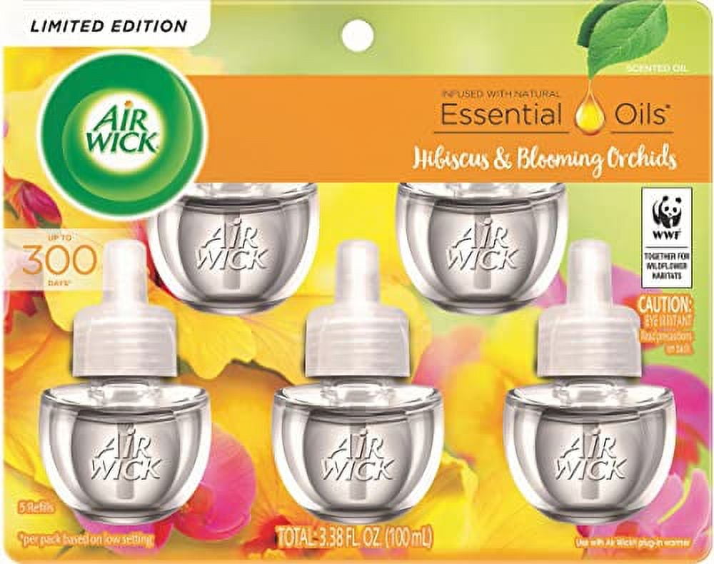 Air Wick Plug in Scented Oil, 5 Refills, Hibiscus & Blooming Orchids