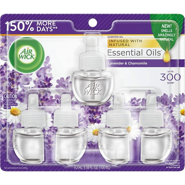 Air Wick Plug in Scented Oil 5 Refills, Lavender and Chamomile, (5x0.67oz), Essential Oils, Air Freshener