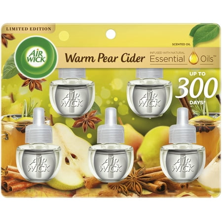 Air Wick Plug in Scented Oil 5 Refills, Warm Pear Cider, Essential Oils, Air Freshener Fall Scent, Fall décor