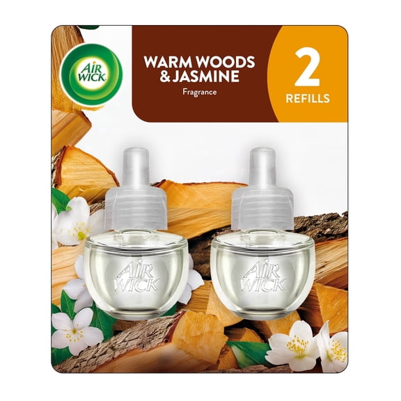 Air Wick Plug-in Scented Oil Air Freshener Warmer Refills, Warm Woods and Jasmine, 2 Count