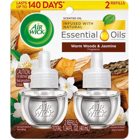 Air Wick Plug-in Scented Oil Air Freshener Warmer Refills, Warm Woods and Jasmine, 2 Count