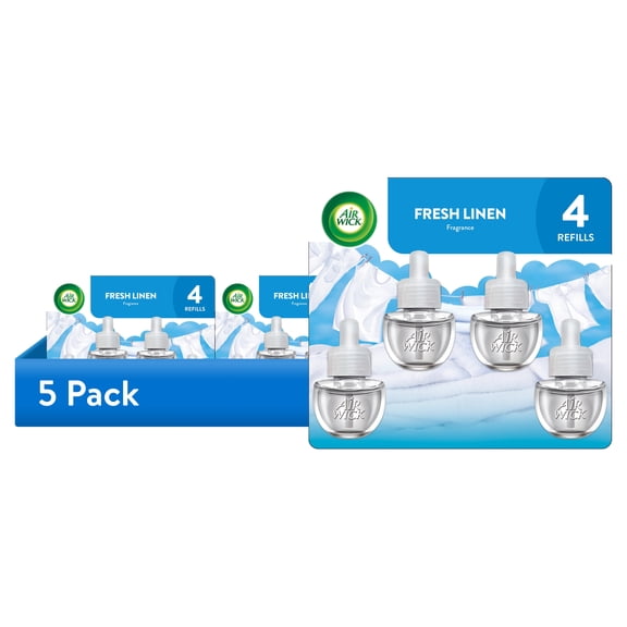 (5 pack) Air Wick Plug-in Scented Oil Freshener Warmer Refills in Fresh Linen Scent, 4 Count