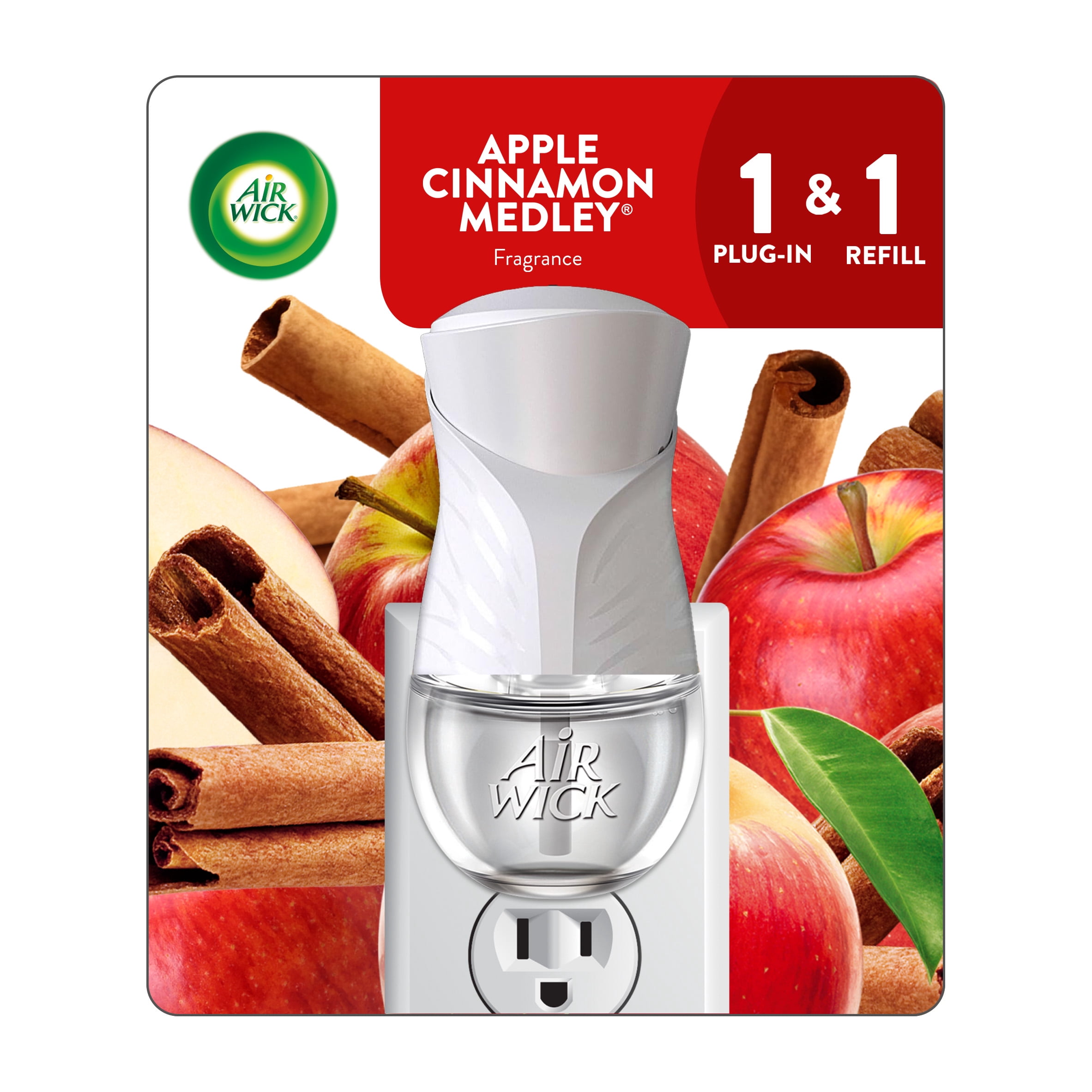 Air Wick Plug In Scented Oil Air Freshener, Apple Cinnamon Medley, 1 Warmer and 1 Refill