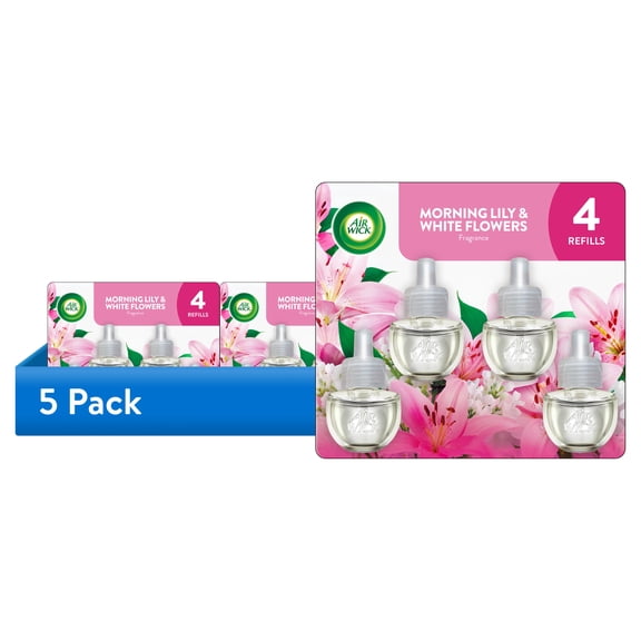 (5 pack) Air Wick Plug-in Scented Oil Morning Lily and White Flowers Refills 4 Count
