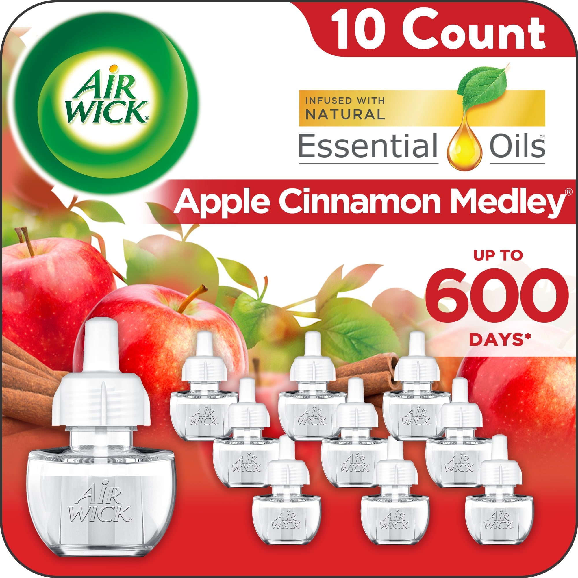 Air Wick Plug in Scented Oil Refill, 10 ct, Apple Cinnamon, Air Freshener, Essential Oils, Fall Scent, Fall Decor