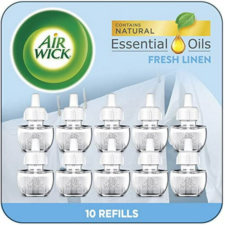 Air Wick Plug in Scented Oil Refill 10ct Fresh Linen Air Freshener Essential Oils Eco Friendly Pack (Pack of 2)