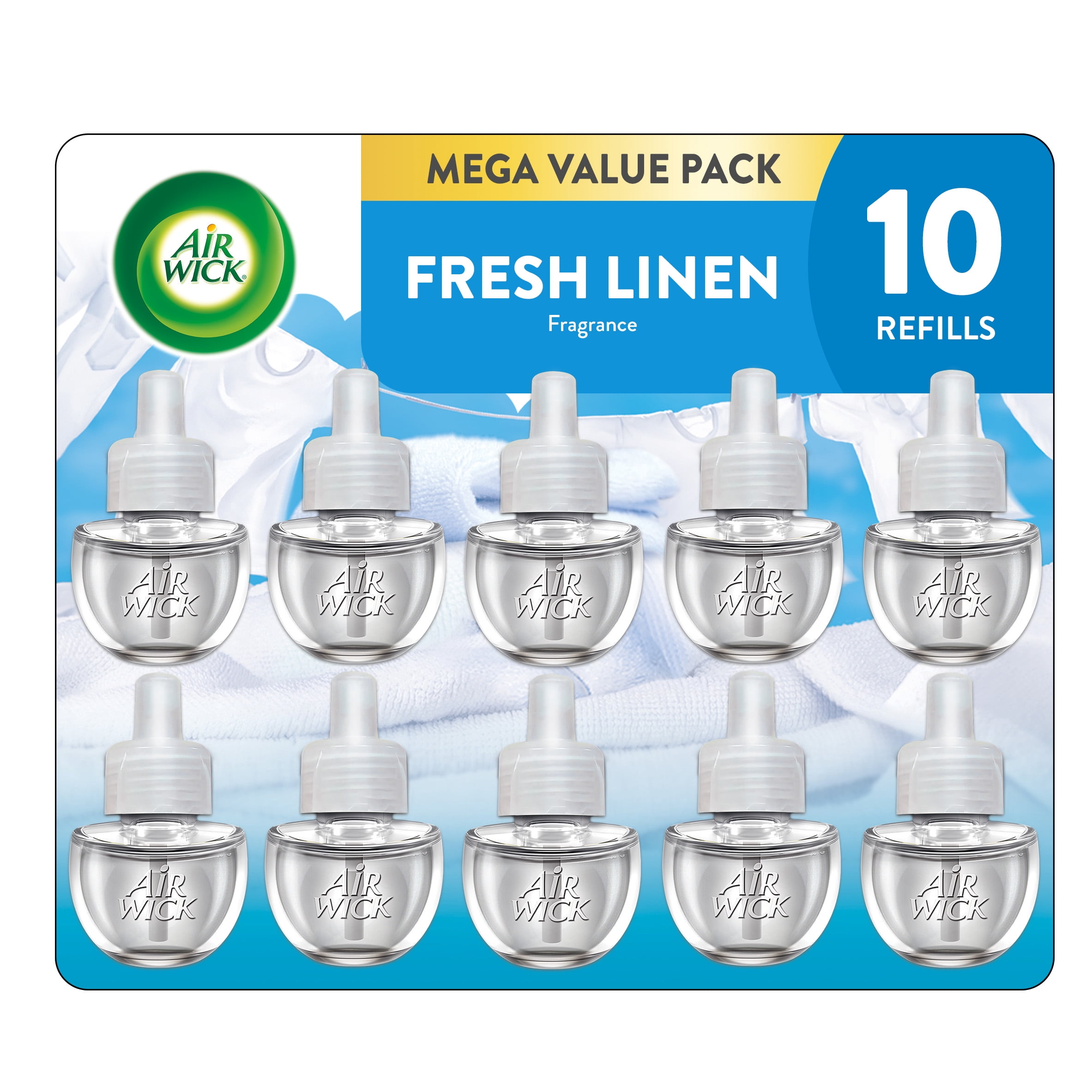 Air Wick Plug-In Scented Oil Air Freshener Warmer Refills, Fresh Linen, 10 Count