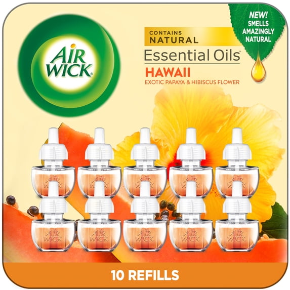 Air Wick Plug-In Air Freshener Scented Oil Refills, Papaya and Hibiscus Flower, 10 Count