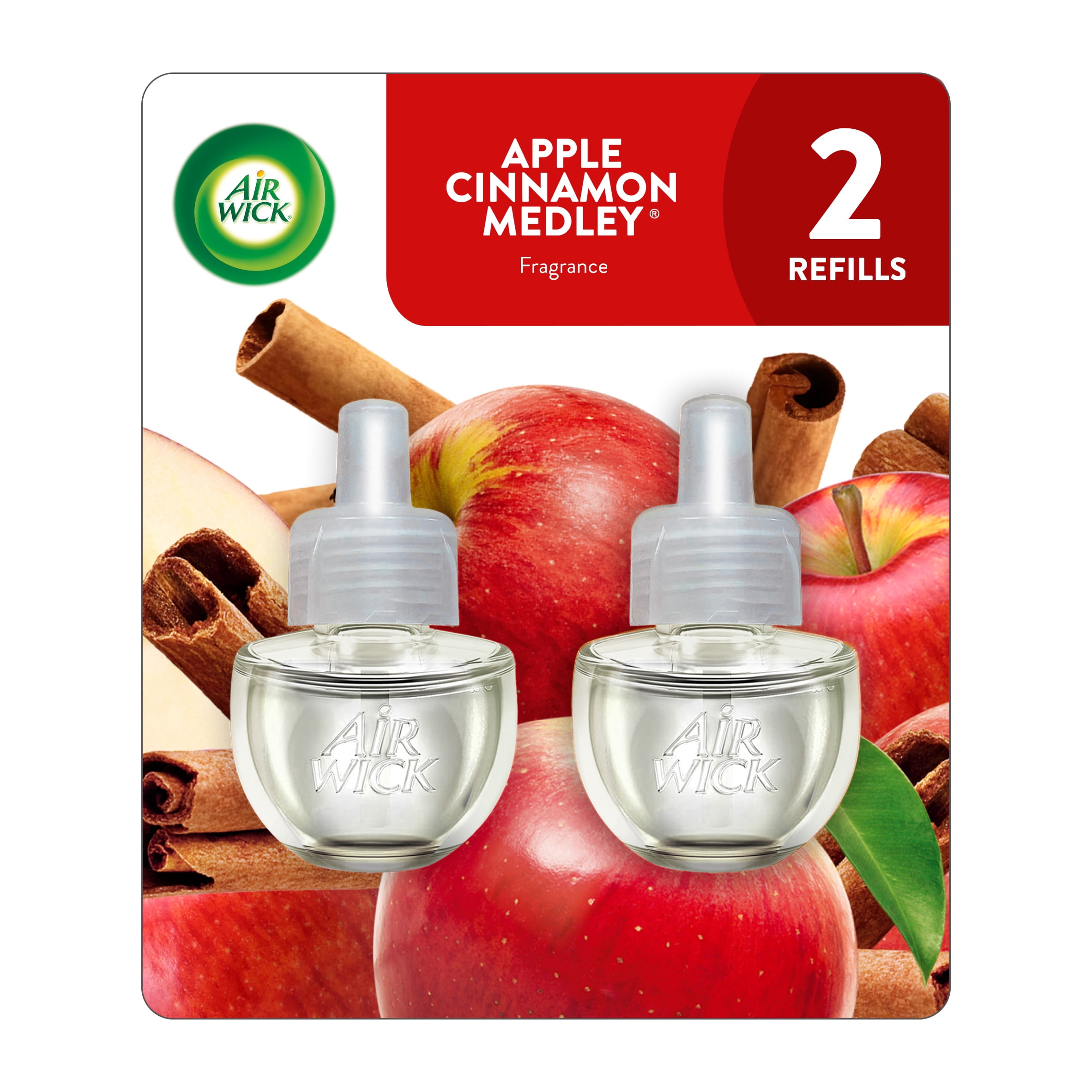 Air Wick Plug-In Fall Scented Oil Warmer Air Freshener Refills, Apple Cinnamon Medley, 2 Count