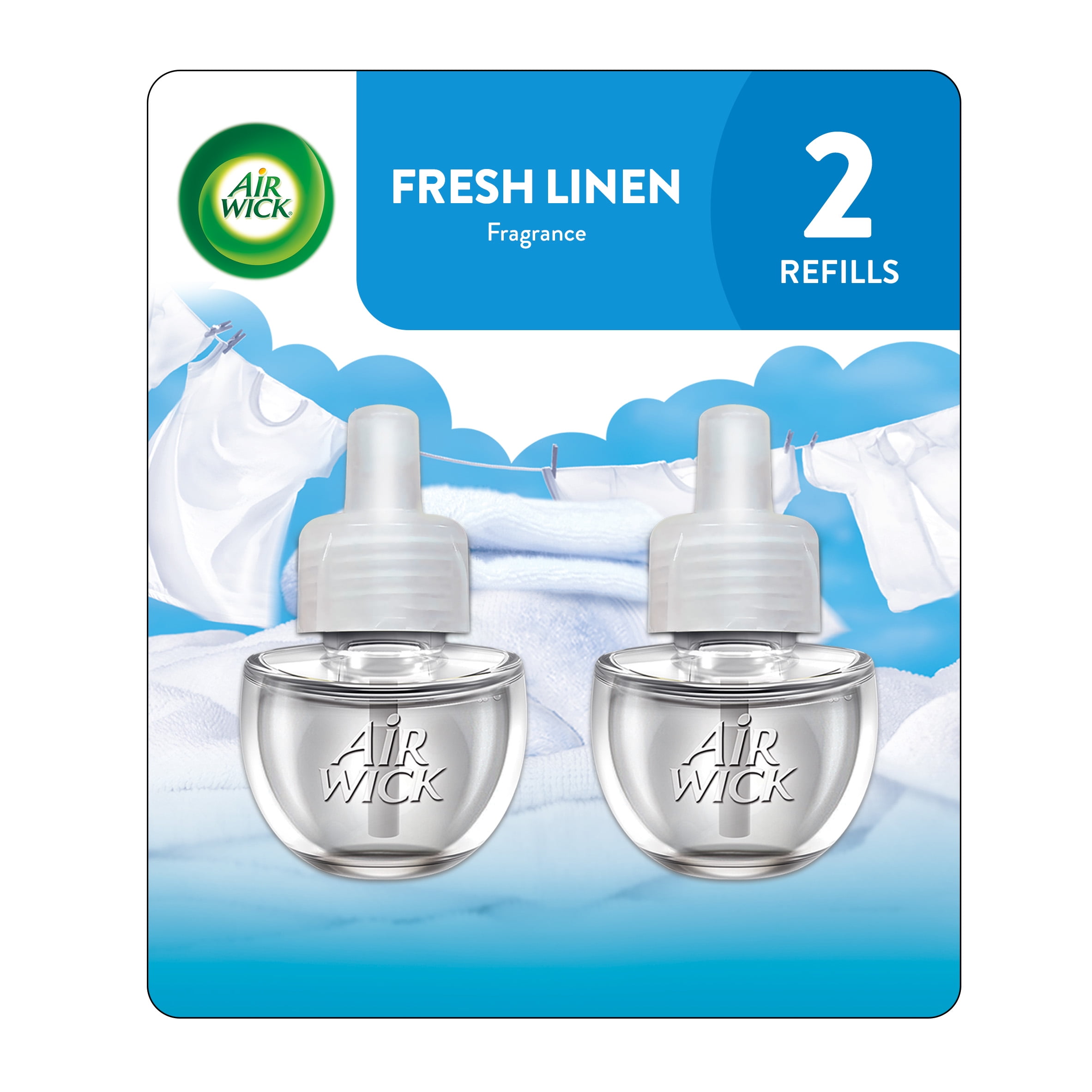 Air Wick Plug-in Scented Oil Warmer Air Freshener Refills, Fresh Linen, 2 Count