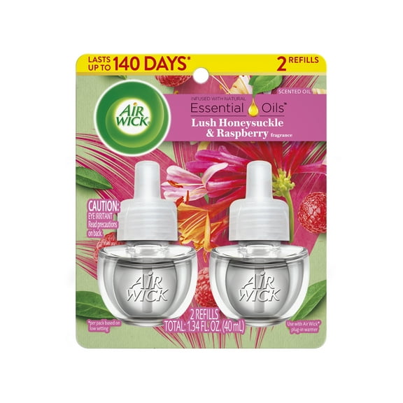 Air Wick Plug-In Scented Oil Air Freshener Warmer Refills, Honeysuckle and Raspberry, 2 Count